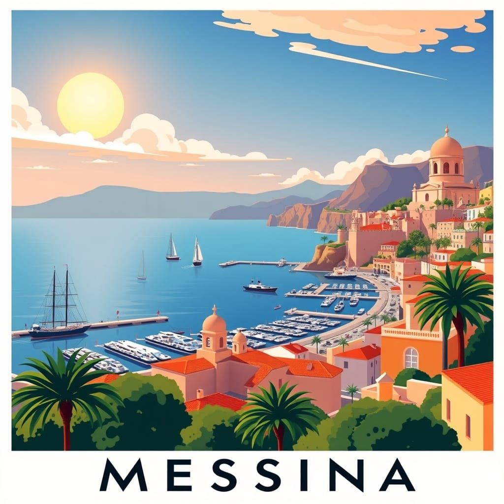 Vintage Travel Poster of Messina, Italy in Art Deco Style