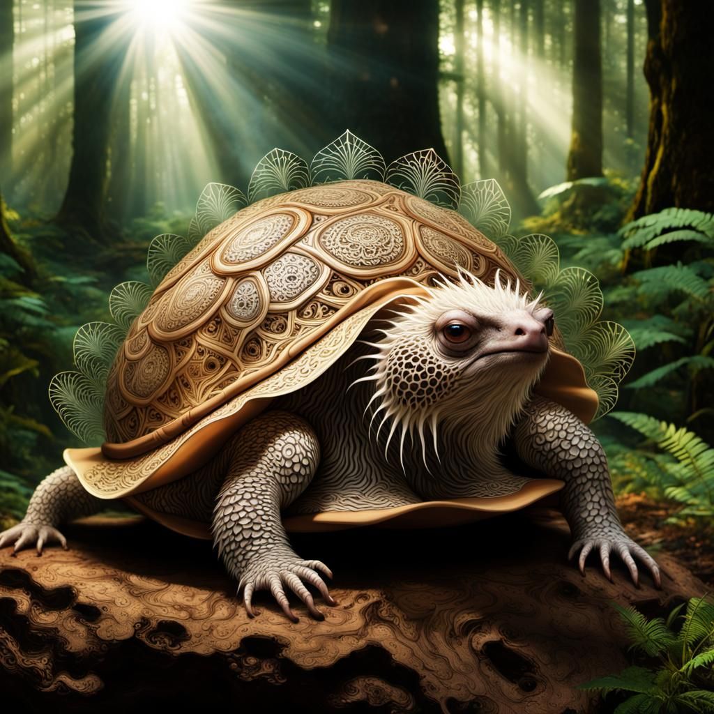 Filigree Jungle: Tortoise-Porcupine Hybrid in Ethereal Setti...