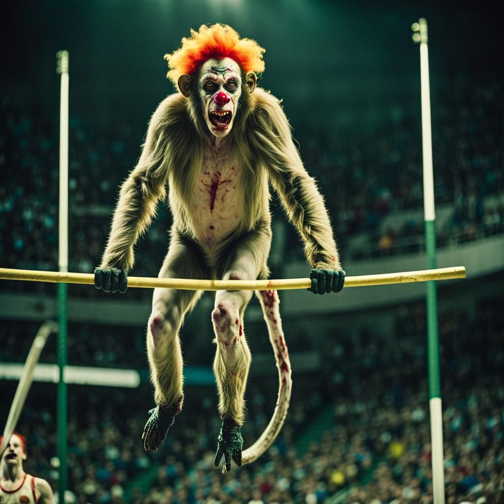 Zombie Monkey Monster Clown Pole Vaulting in Film