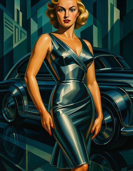 Retro Art Deco Pin-Up Girl in Sleek Style