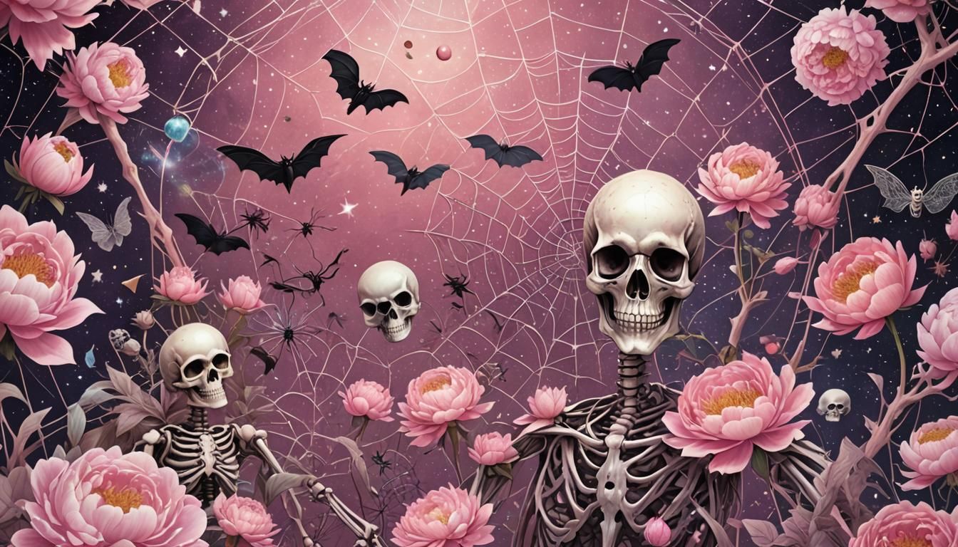 Surreal Spiderweb Composition in Holographic Style