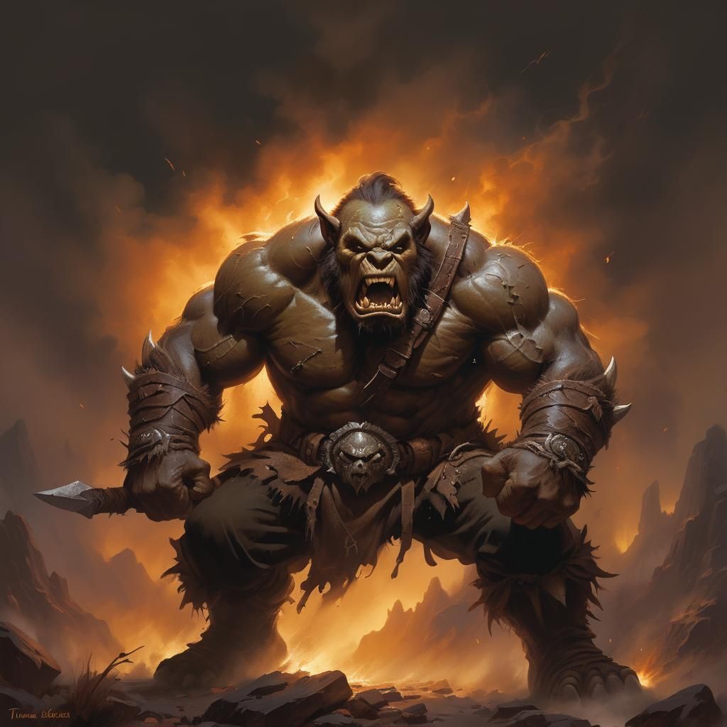 Monochromatic Brown Orc Warrior in Rage