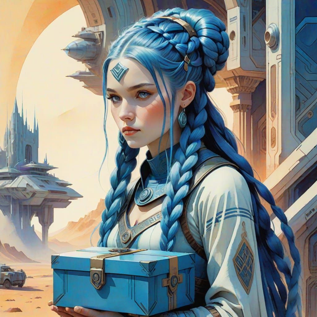 Vintage Sci-Fi Illustration: Whimsical Space Maiden in Retro...