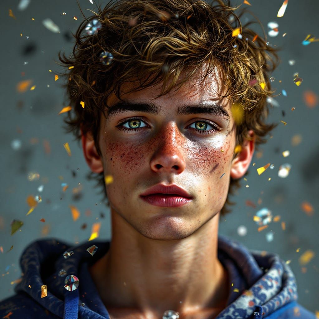 Teenager Portrait with Freckles in Splash Art Style