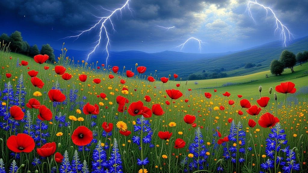 Wildflower Meadow Painting in Impressionistic Style