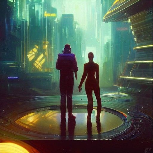 Interplanetary Love: Holographic Oil Painting in Cyberpunk S...