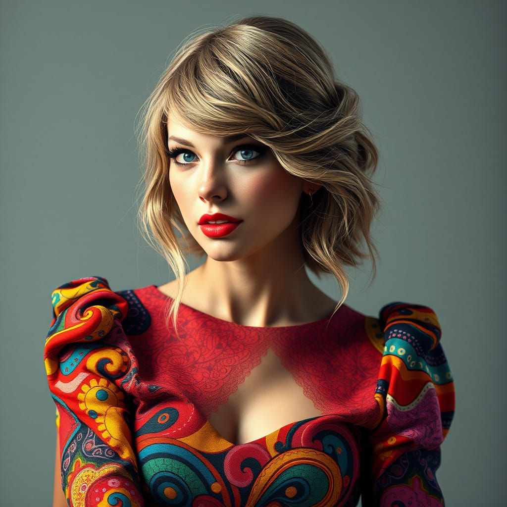 Taylor Swift in Vibrant Desigual-Style Portrait