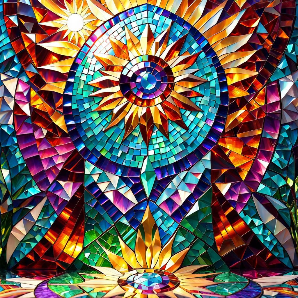 Dazzling Gemstone Mosaic Wall Art in Sunlight