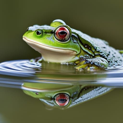 Detailed Frog Reflection on Lilypad