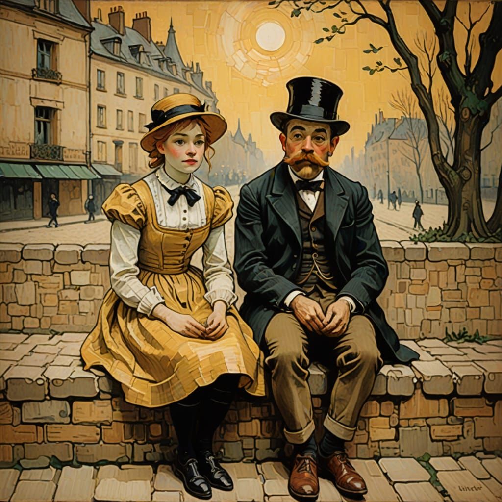 Alice and Humpty Dumpty in Post-Impressionist Style