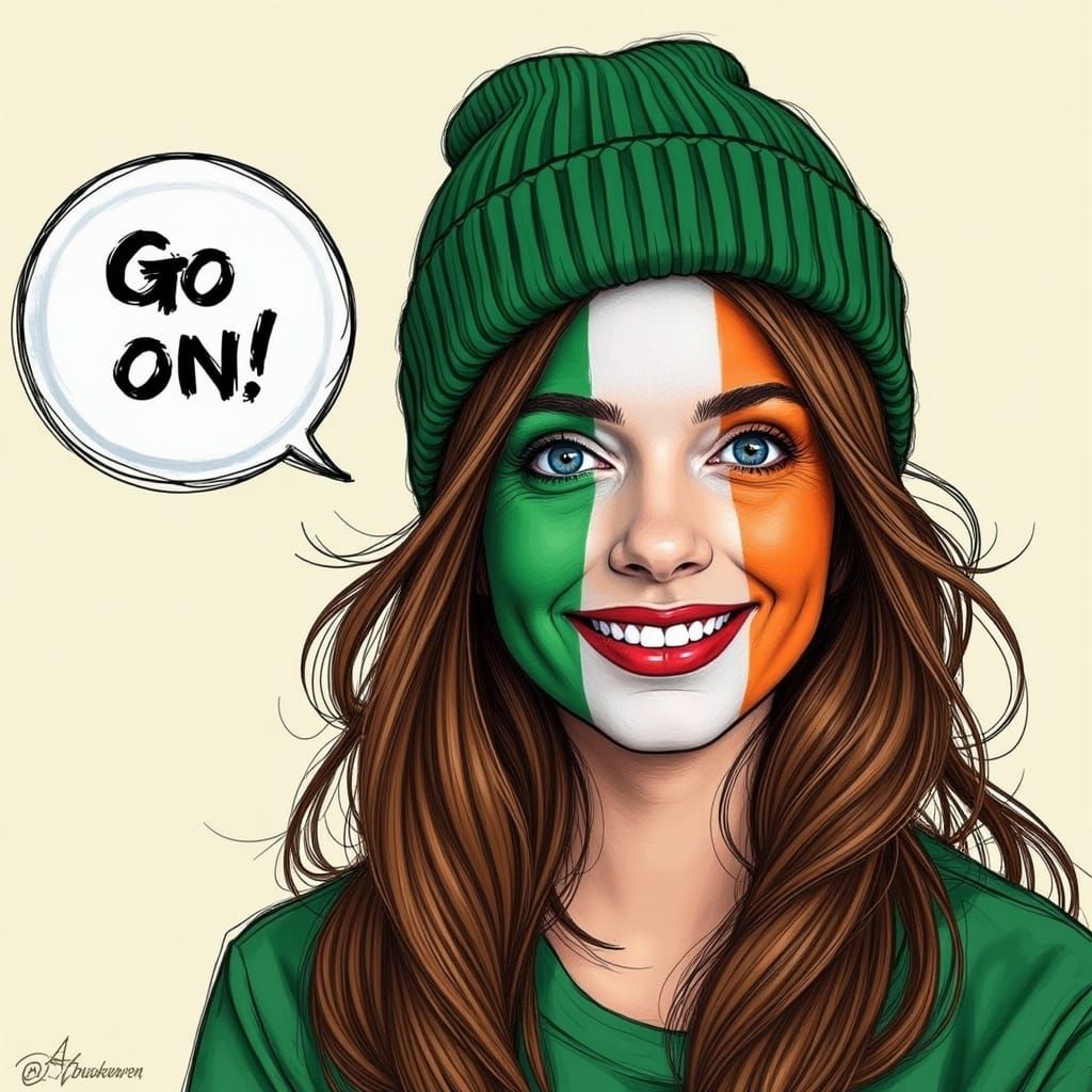 Vibrant Portrait of a Young Woman with Irish Pride
