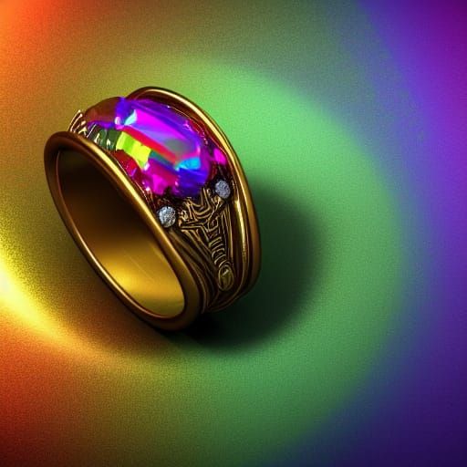 Gold Ring with Rainbow Diamond in Detailed Matte Style