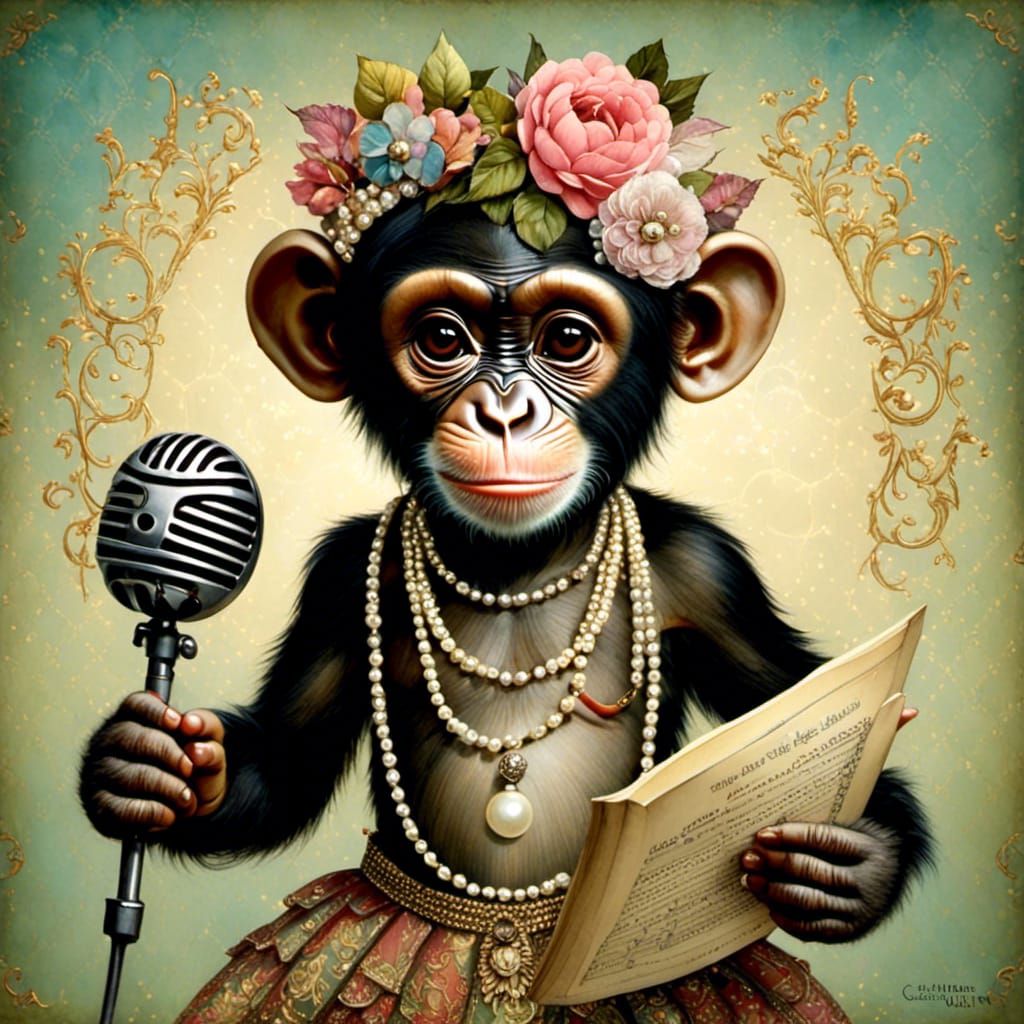 Anthropomorphic Chimp Singer in Cel-Shaded Style