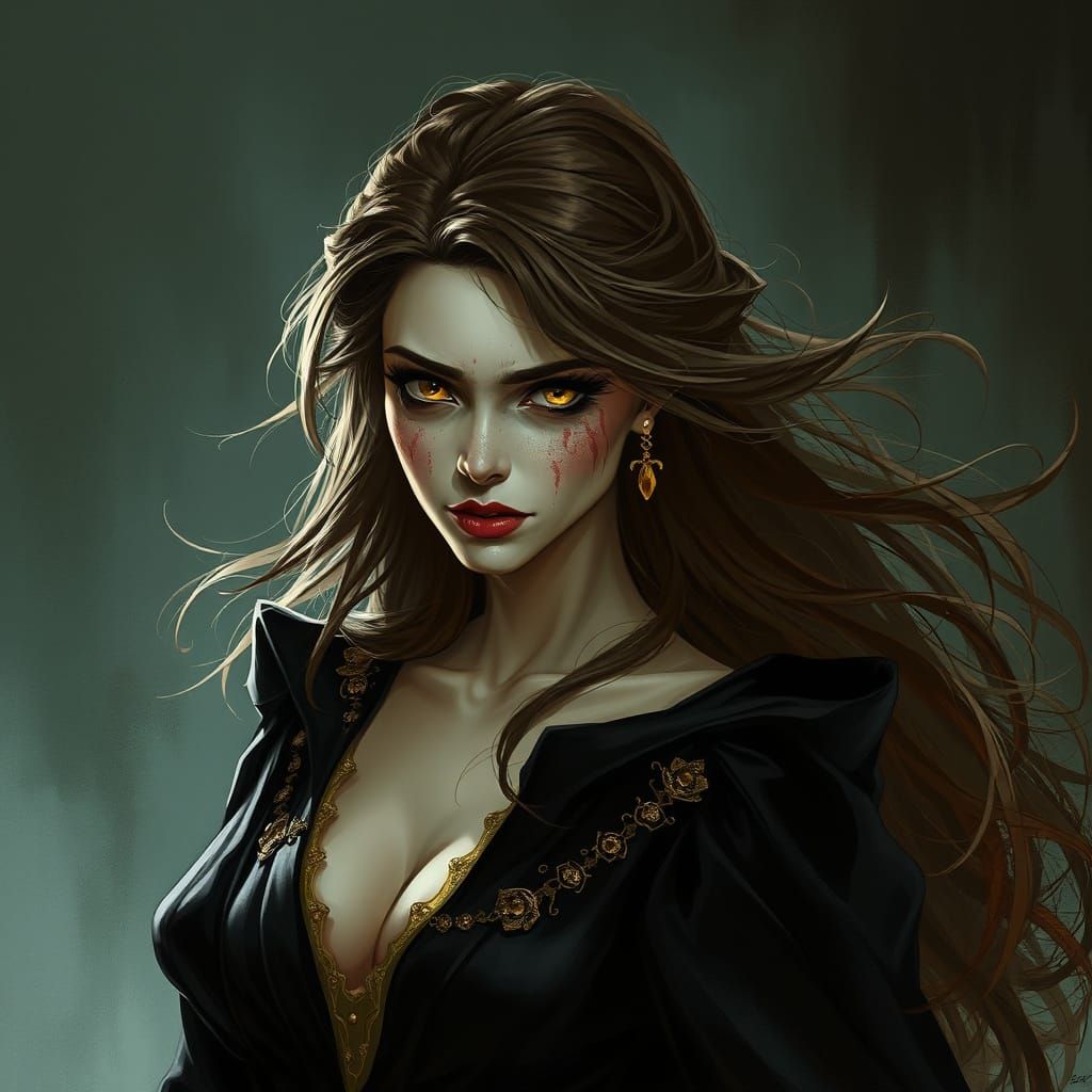 Sinister Hag in Black Silk Gown