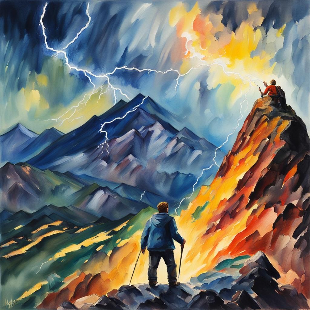 Epic Lightning Storm Gouache Painting