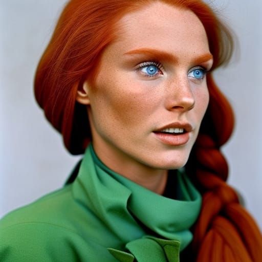 Red-Haired Woman Portrait in Farm Setting