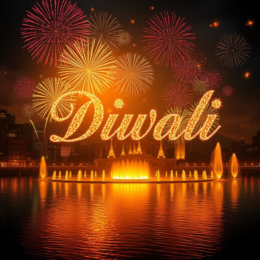 Diwali Nightscape with Fireworks in Fantasy Art Style