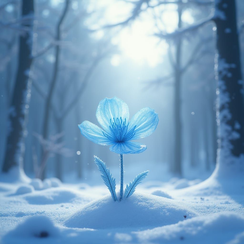 Winter Wonderland with Delicate Blue Ice Flower