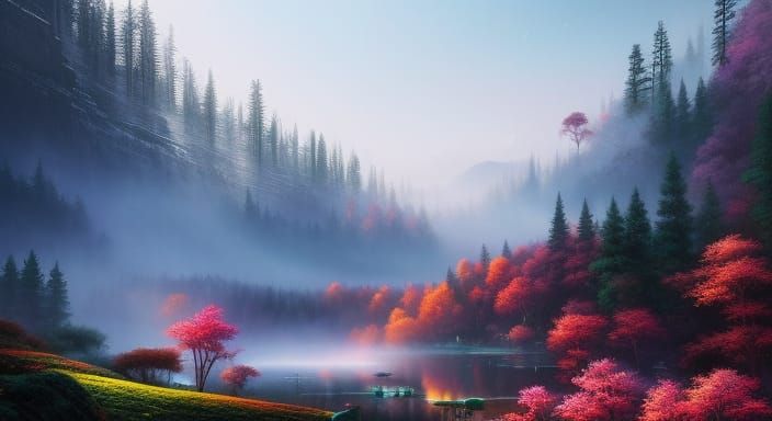Misty Fantasy Dream Valley: Detailed Matte Painting