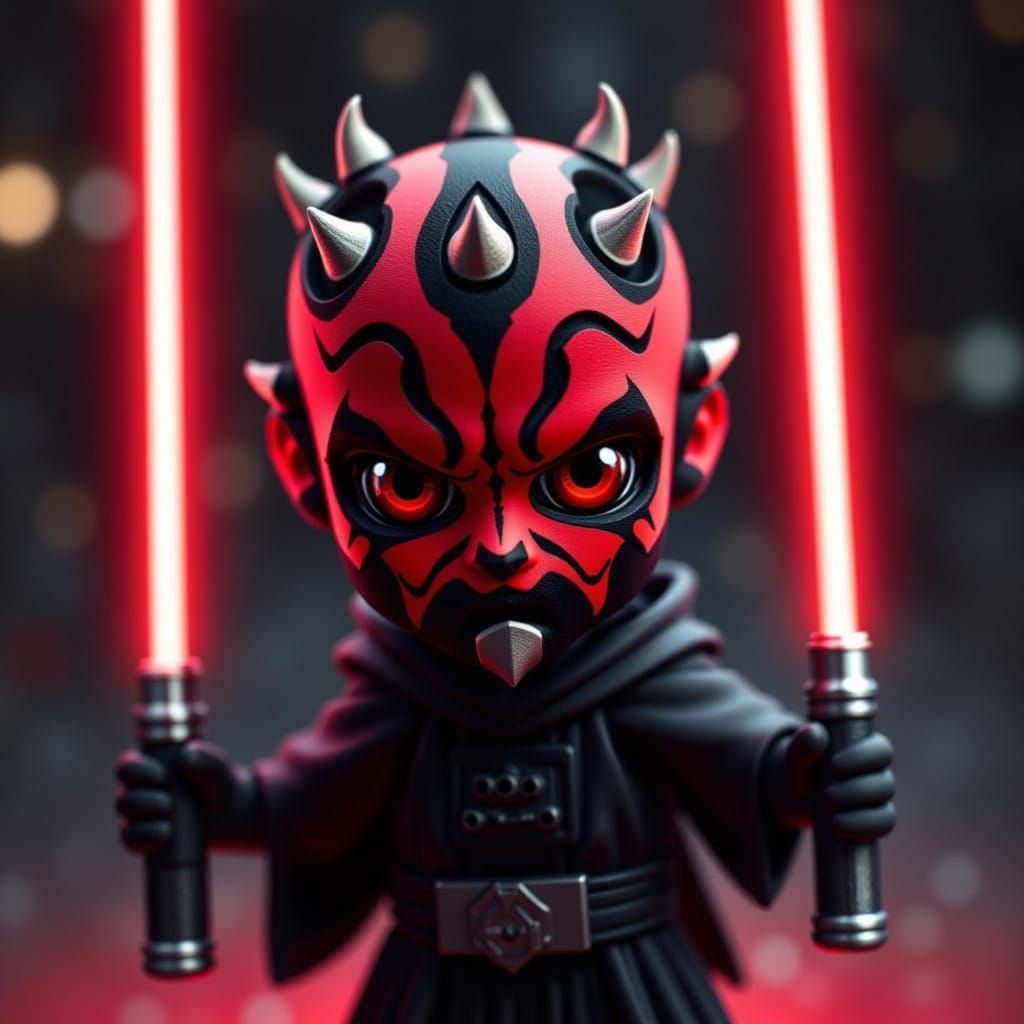 Chibi Darth Maul with Vibrant Red Double-Lightsaber