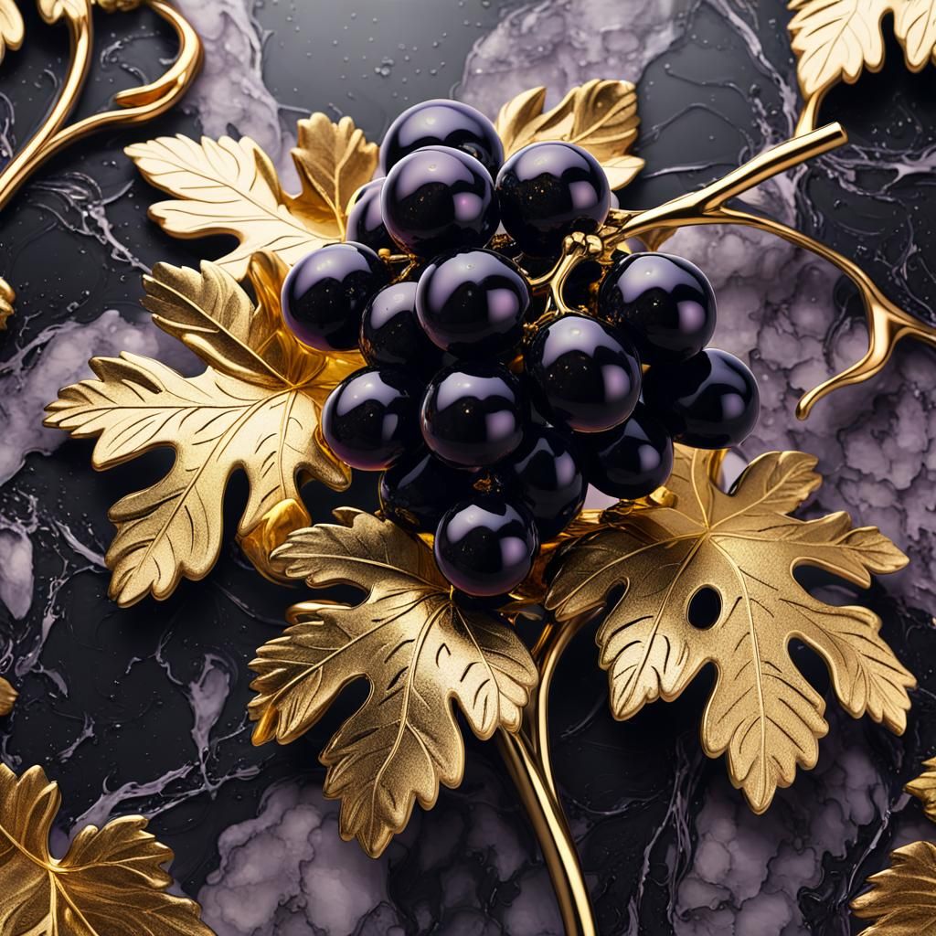 Metallic Grapes with Gold Leaves in Art Deco Style