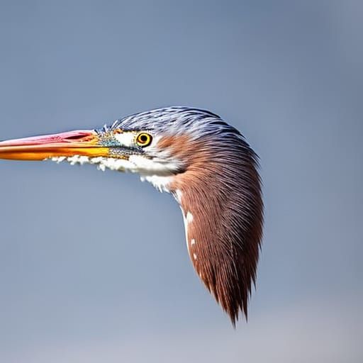 Hyperrealistic Heron Standing in Colorful Pond