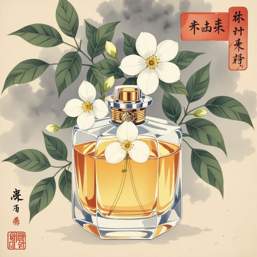 Jasmine Blossom Ukiyo-e Perfume Memories in Oil and Graphite