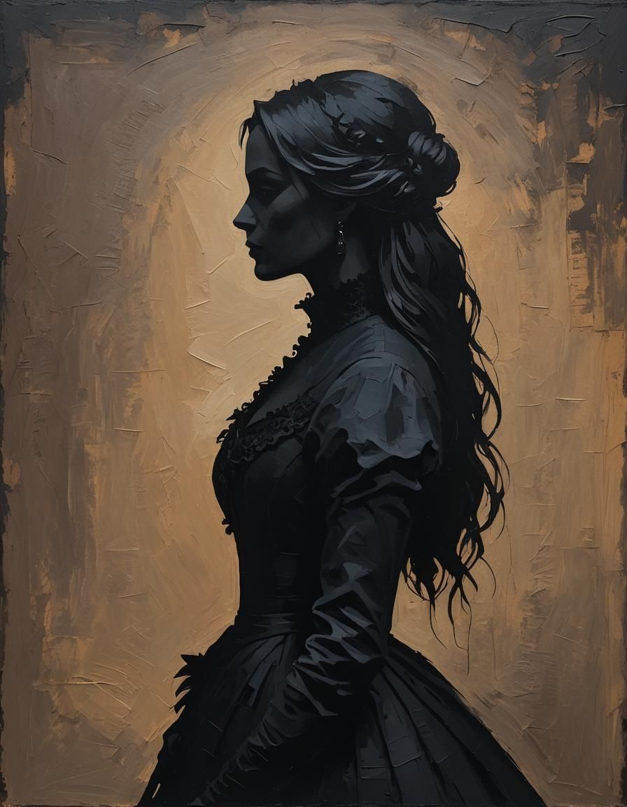 Gothic Noblewoman Silhouette: Impasto Minimalist Painting