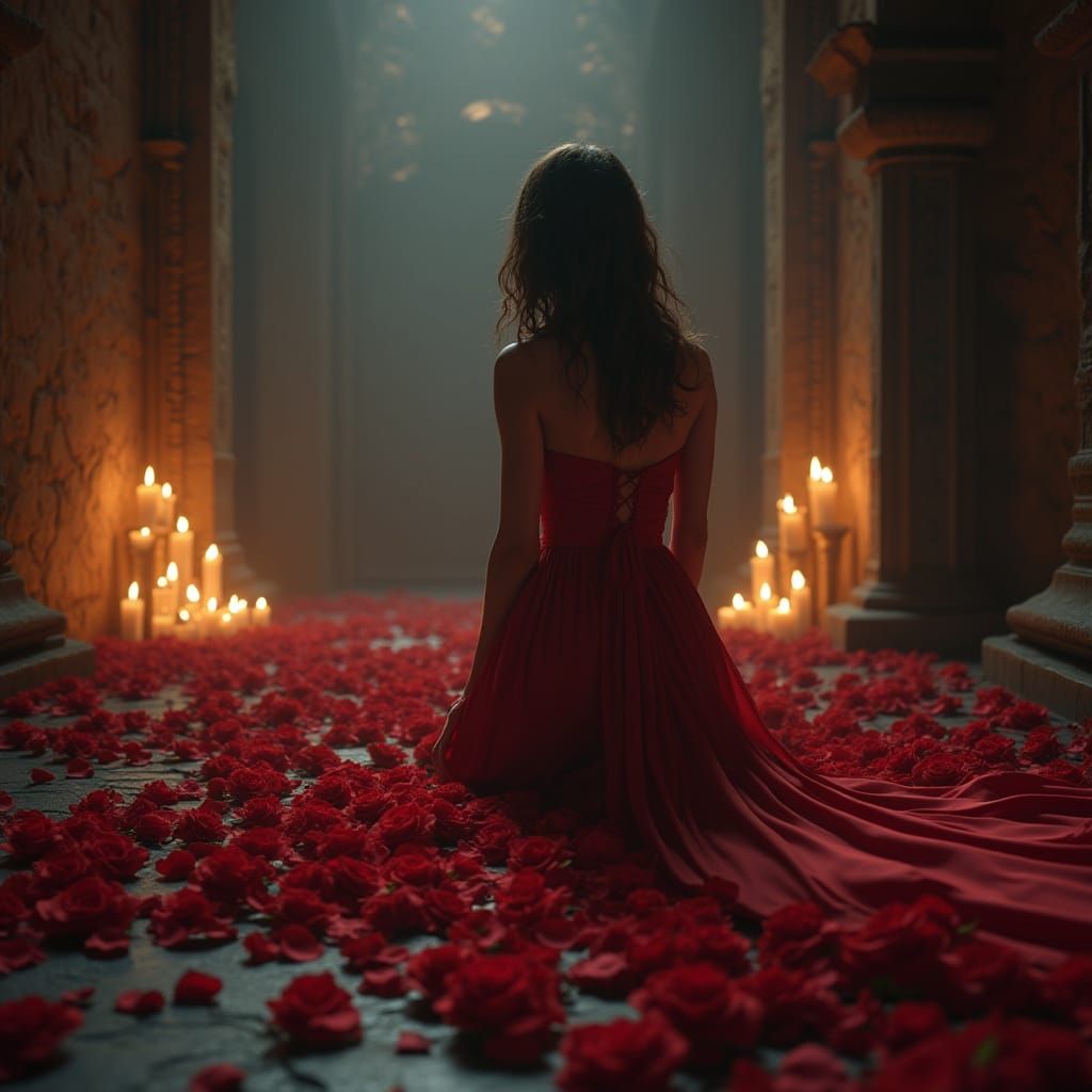 Maiden Amidst Roses and Candlelight