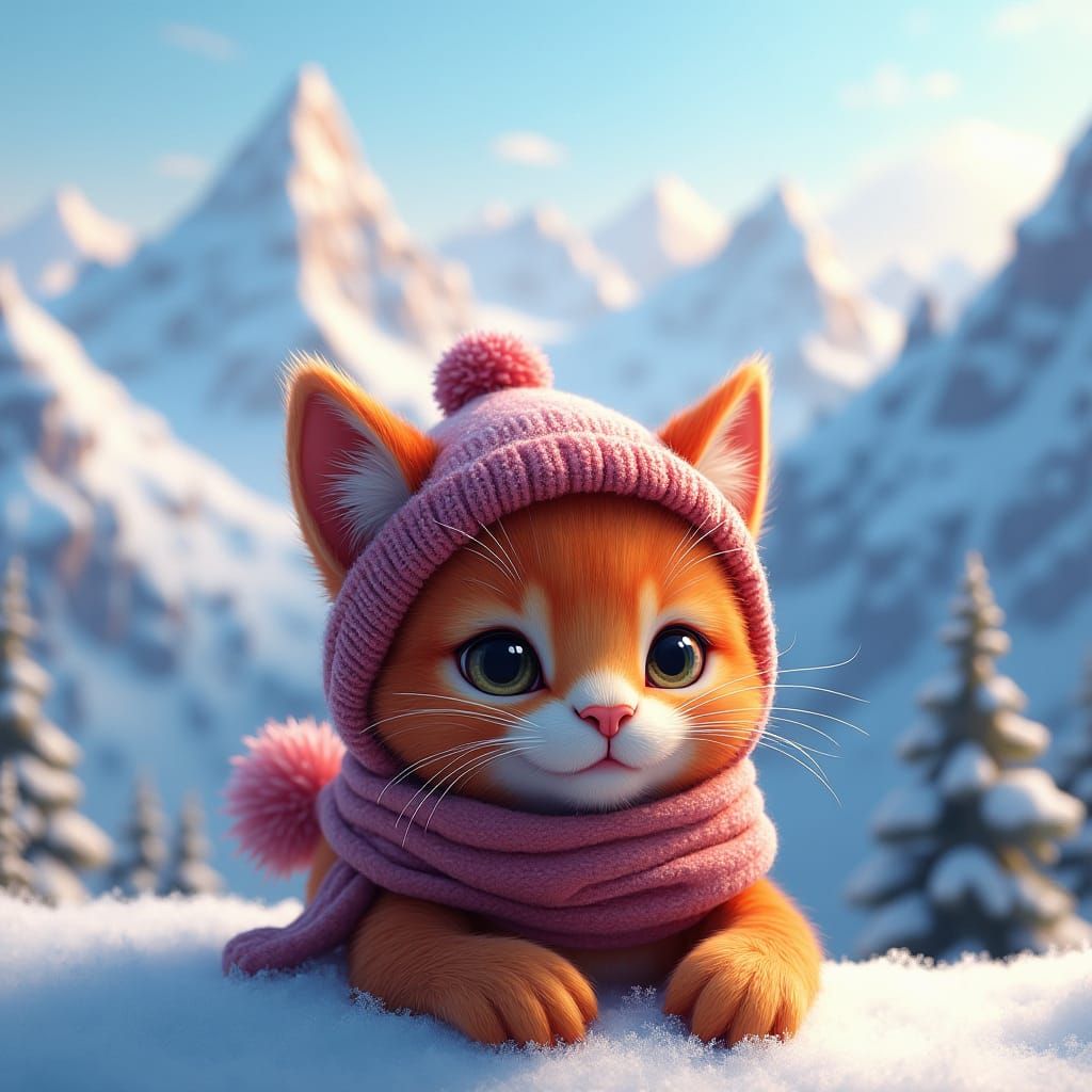 Winter Kitten in Snowscape: Fantasy Concept Art