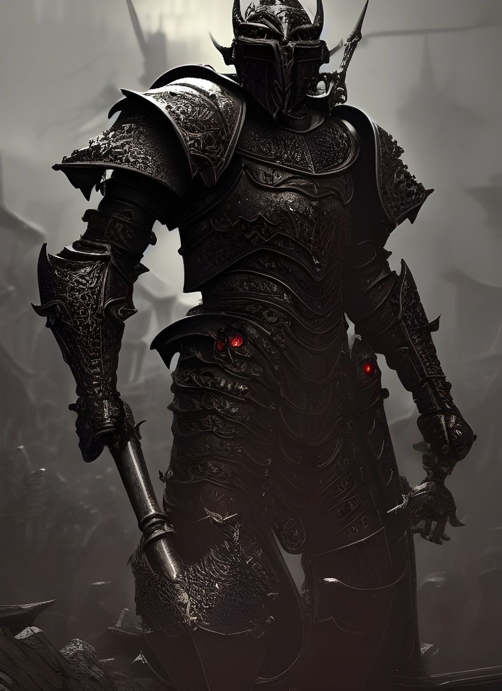 Detailed Black Knight Underwater Render in Art Nouveau Style