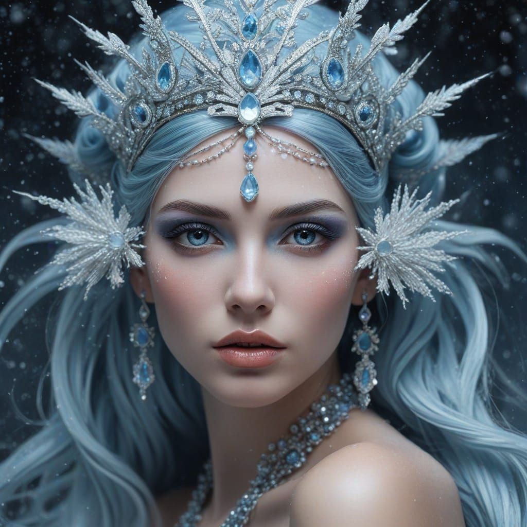 Icy Snow Queen Portrait in Diamond Art Style