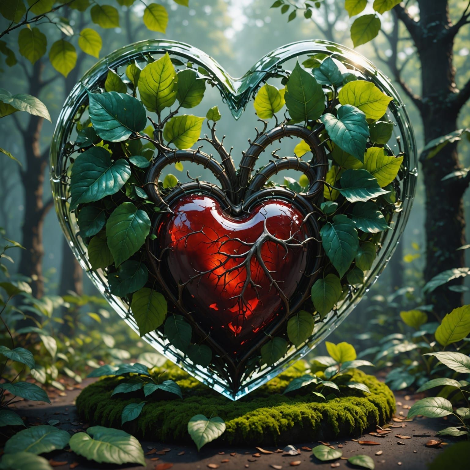 Glass Heart in Whimsical Forest