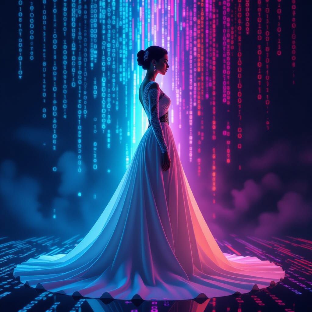Binary Woman in Matrix-Inspired Digital Art