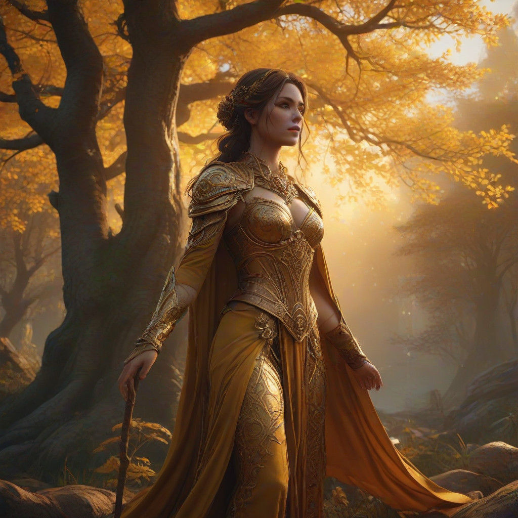 Mystical Sorceress Amidst Ancient Forest