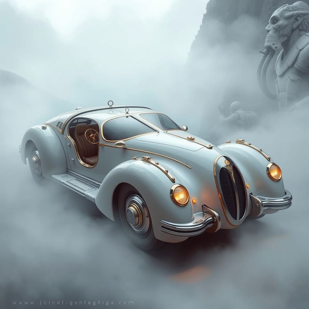 Victorian Fantasy Nautilus Car in Retro-Futuristic Style