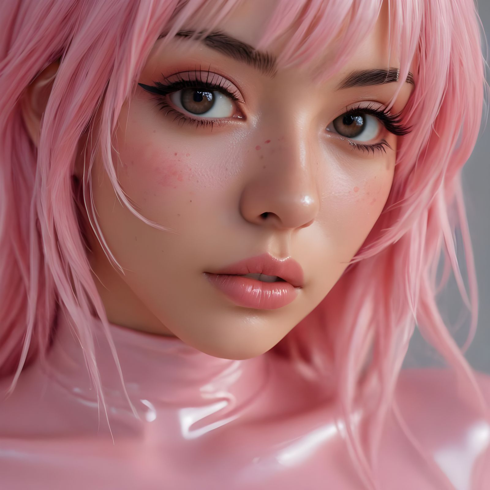 Anime E-Girl in Pink Latex Suit