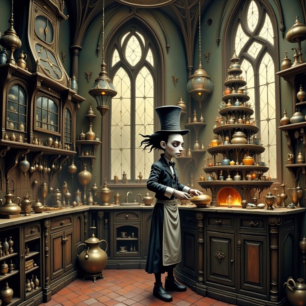 Edward Scissorhands Baking a Cake in Burton Style