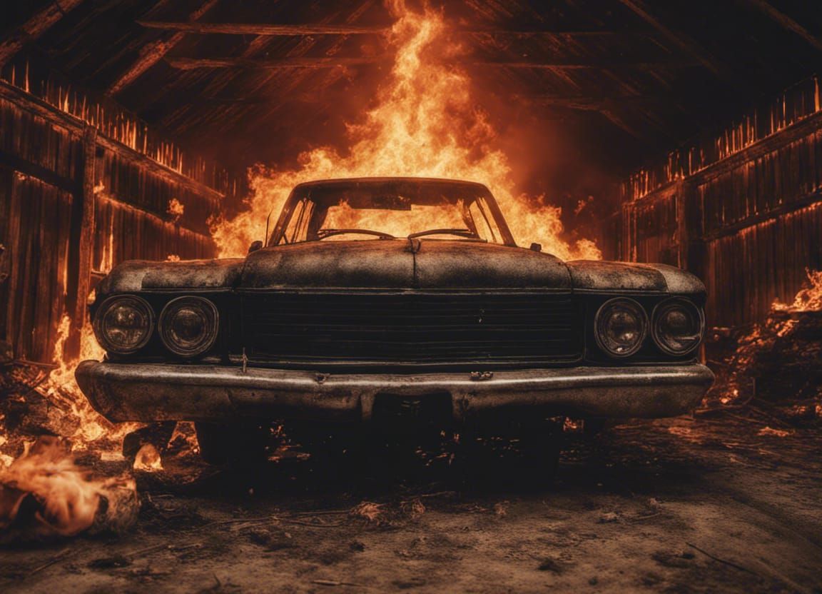 Black Widow in Burning Barn: Detailed 8K Image