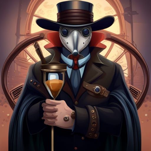 Plague Doctor and Steampunk Clock