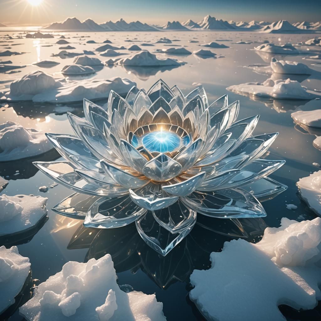 Futuristic Ice Lotus Boat in Divine Sunshine