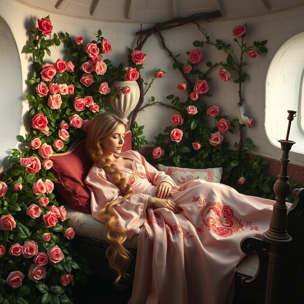 Medieval Princess Slumbering in Enchanted Tower