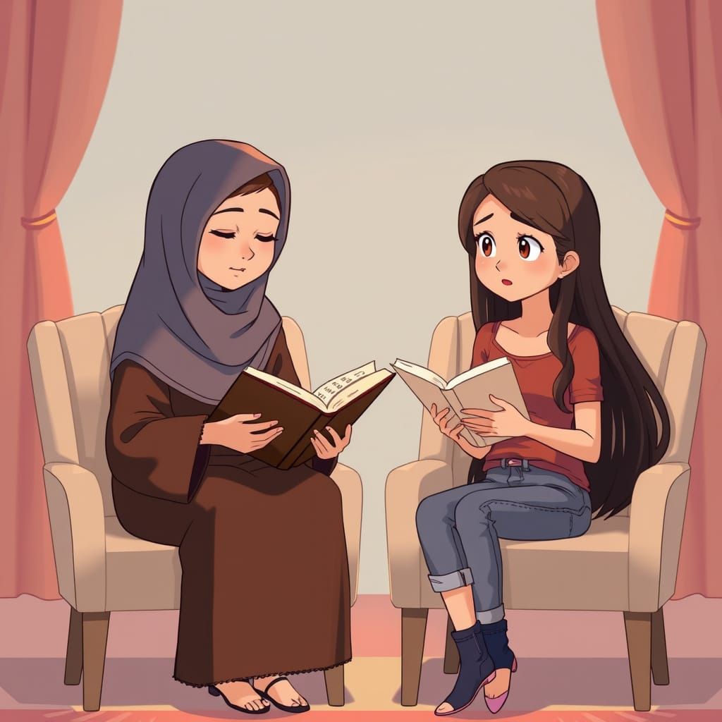 Two Friends Share Faith in Animated Cartoon Style