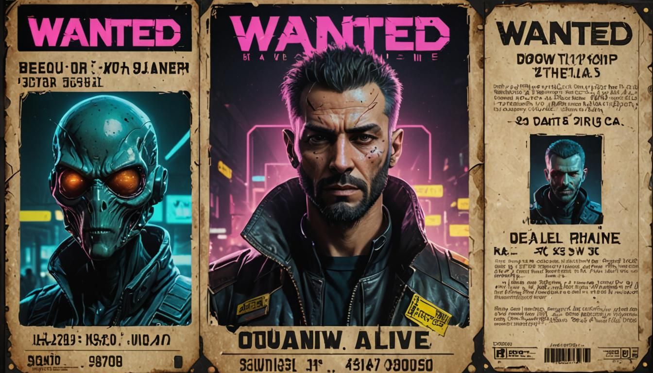 Cyberpunk Alien Outlaw Wanted Poster