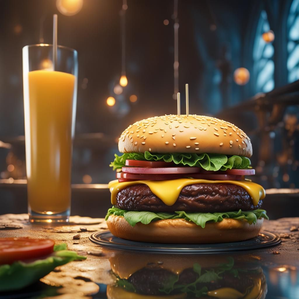 Glass Cheeseburger: Detailed Matte Painting