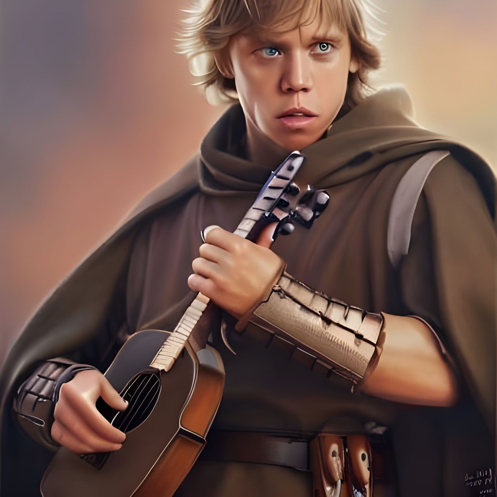 Luke Skywalker Plays Ukulele: 3D Digital Art