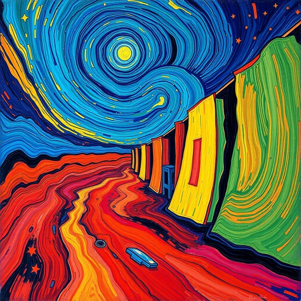 80s Sci-Fi Horror Scene in Van Gogh Style