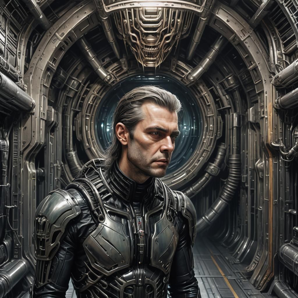 Aethereal Man in Spaceship, Giger Style