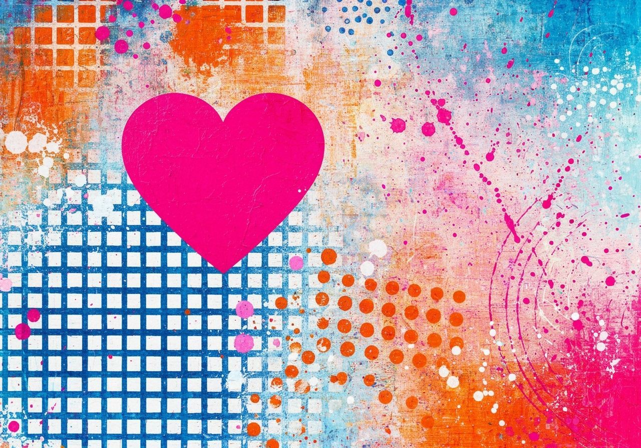Vibrant Pink Heart on Mixed Media Background