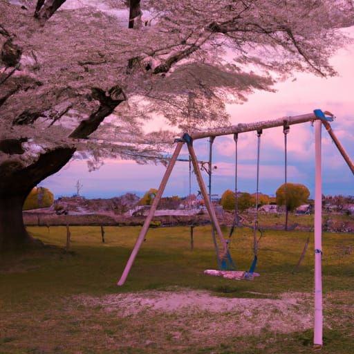 Japanese Park Swing Under Sakura Tree